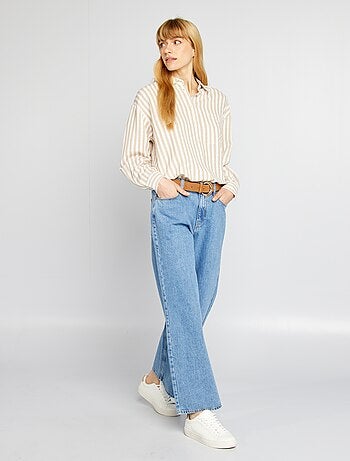 Camicia lunga con tasca sul petto con 20% di lino