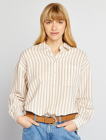 Camicia lunga con tasca sul petto con 20% di lino
