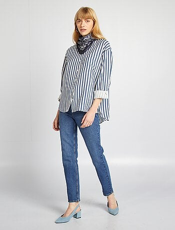 Camicia lunga con tasca sul petto con 20% di lino