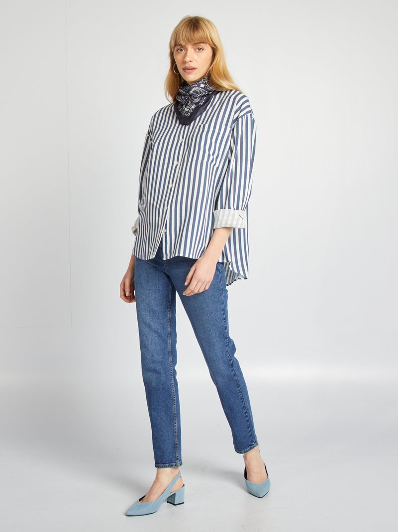 Camicia lunga con tasca sul petto con 20% di lino BEIGE - Kiabi