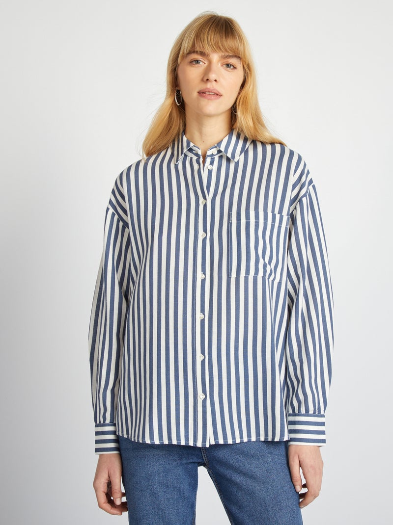 Camicia lunga con tasca sul petto con 20% di lino BEIGE - Kiabi