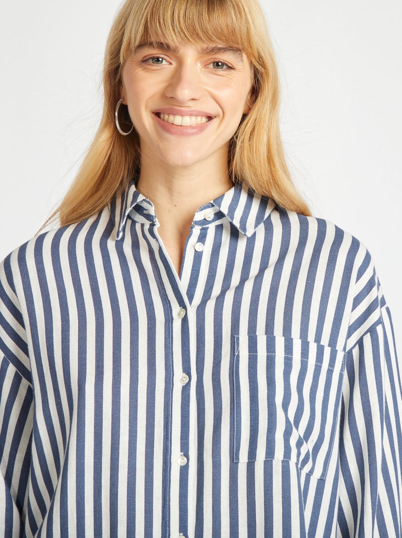 Camicia lunga con tasca sul petto con 20% di lino BEIGE - Kiabi