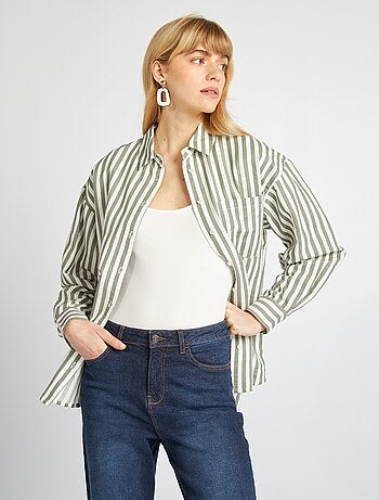 Camicia lunga con tasca sul petto con 20% di lino