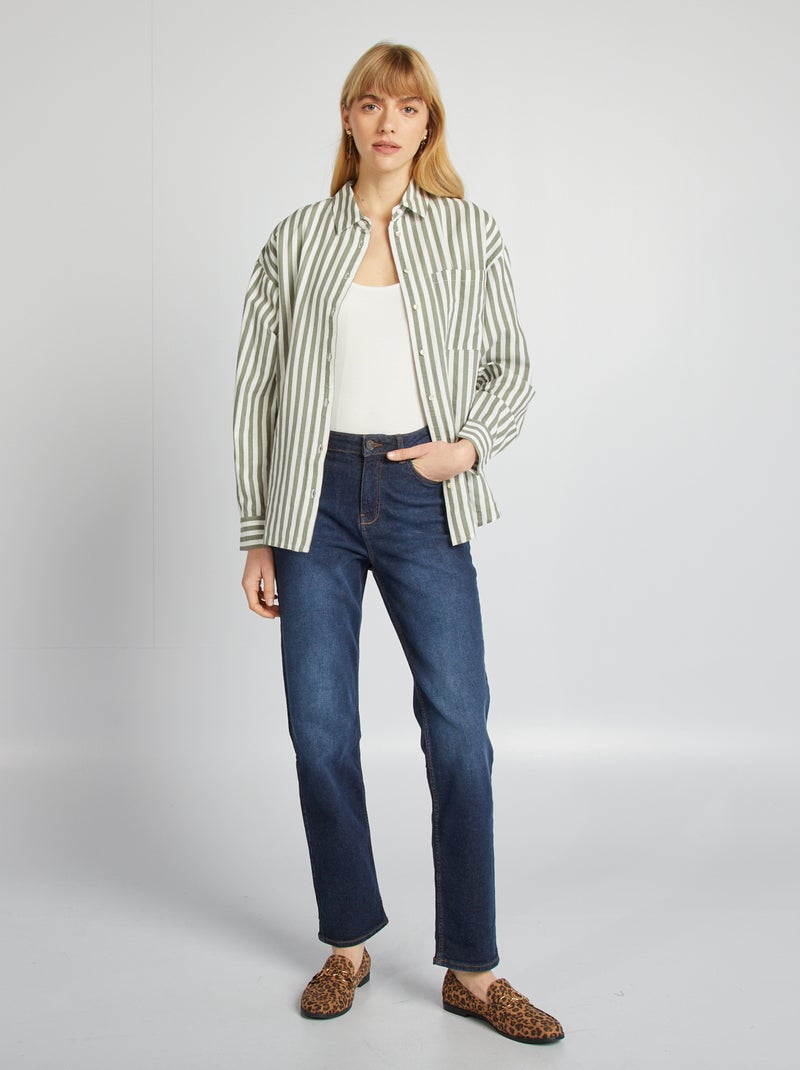 Camicia lunga con tasca sul petto con 20% di lino BEIGE - Kiabi