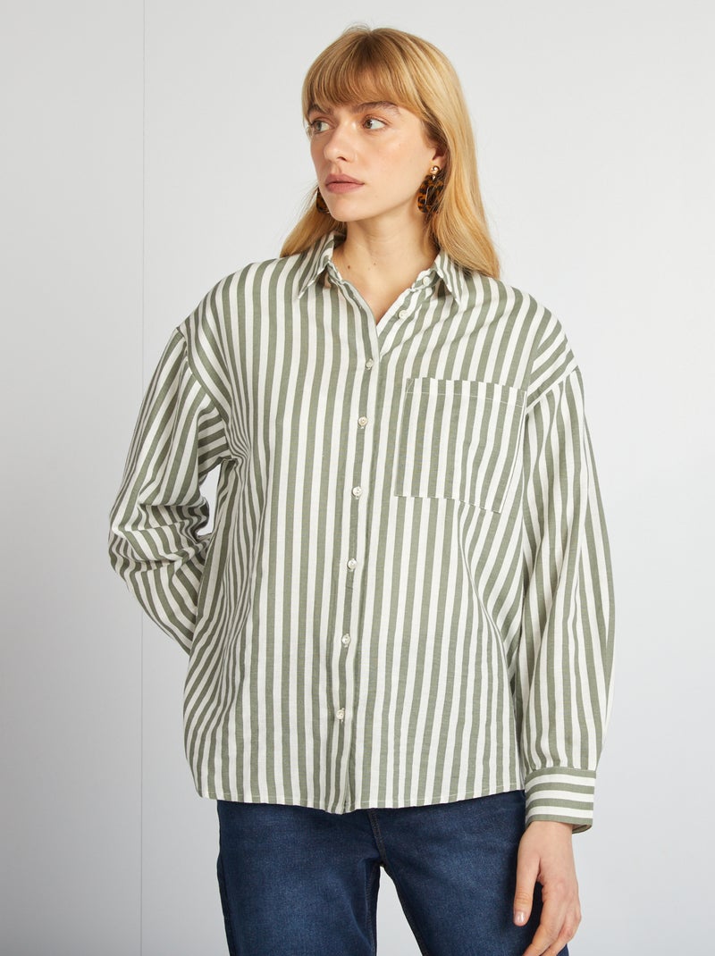 Camicia lunga con tasca sul petto con 20% di lino BEIGE - Kiabi