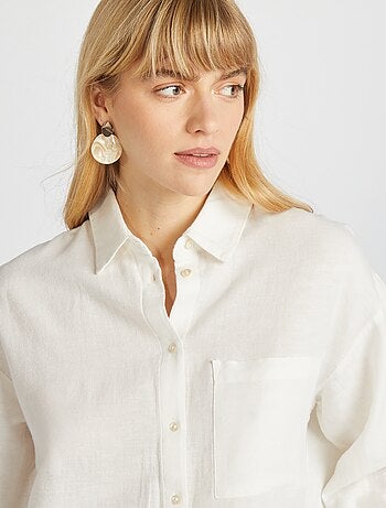 Camicia lunga con tasca sul petto con 20% di lino