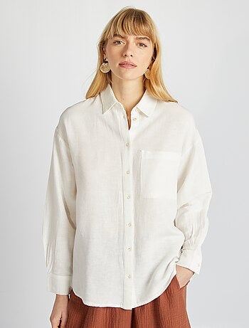 Camicia lunga con tasca sul petto con 20% di lino