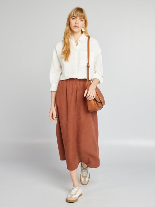 Camicia lunga con tasca sul petto con 20% di lino - Kiabi