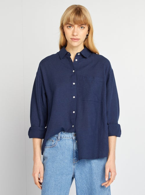 Camicia lunga con tasca sul petto con 20% di lino - Kiabi
