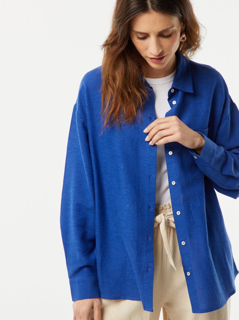 Polo da uomo a manica lunga con tasche sul petto; blu