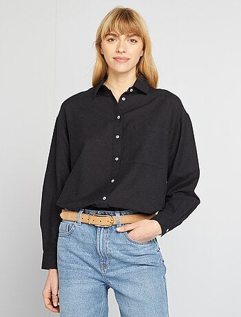 Camicia lunga con tasca sul petto con 20% di lino