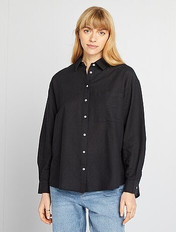 Camicia lunga con tasca sul petto con 20% di lino