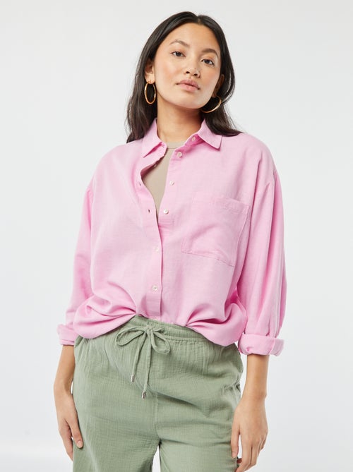Camicia lunga con tasca sul petto con 20% di lino - Kiabi