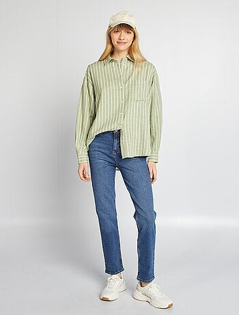 Camicia lunga con tasca sul petto con 20% di lino