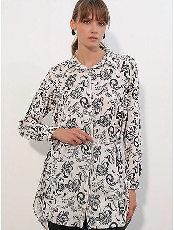 Camicia lunga in crêpe di viscosa floreale con cintura bdart