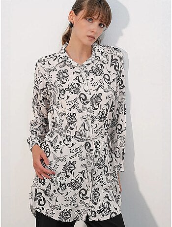 Camicia lunga in crêpe di viscosa floreale con cintura bdart