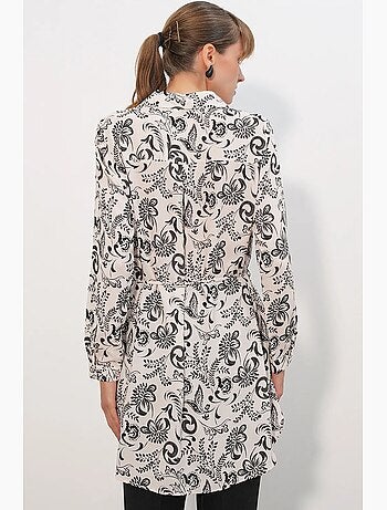 Camicia lunga in crêpe di viscosa floreale con cintura bdart