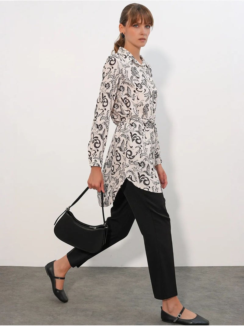 Camicia lunga in crêpe di viscosa floreale con cintura bdart Bianco sporco - Kiabi