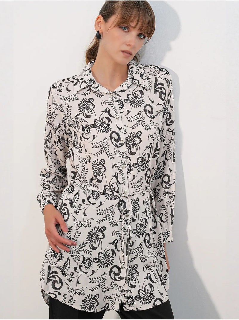 Camicia lunga in crêpe di viscosa floreale con cintura bdart Bianco sporco - Kiabi