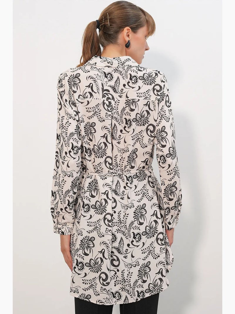 Camicia lunga in crêpe di viscosa floreale con cintura bdart Bianco sporco - Kiabi