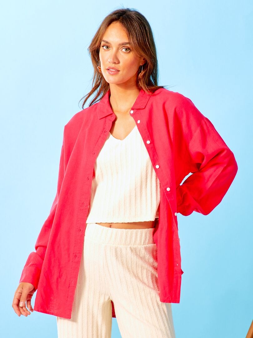 Camicia lunga in lino tinta unita rosa azalea - Kiabi