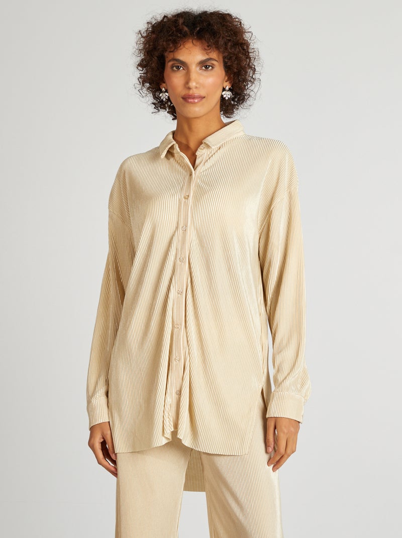 Camicia lunga in maglia plissettata BEIGE - Kiabi