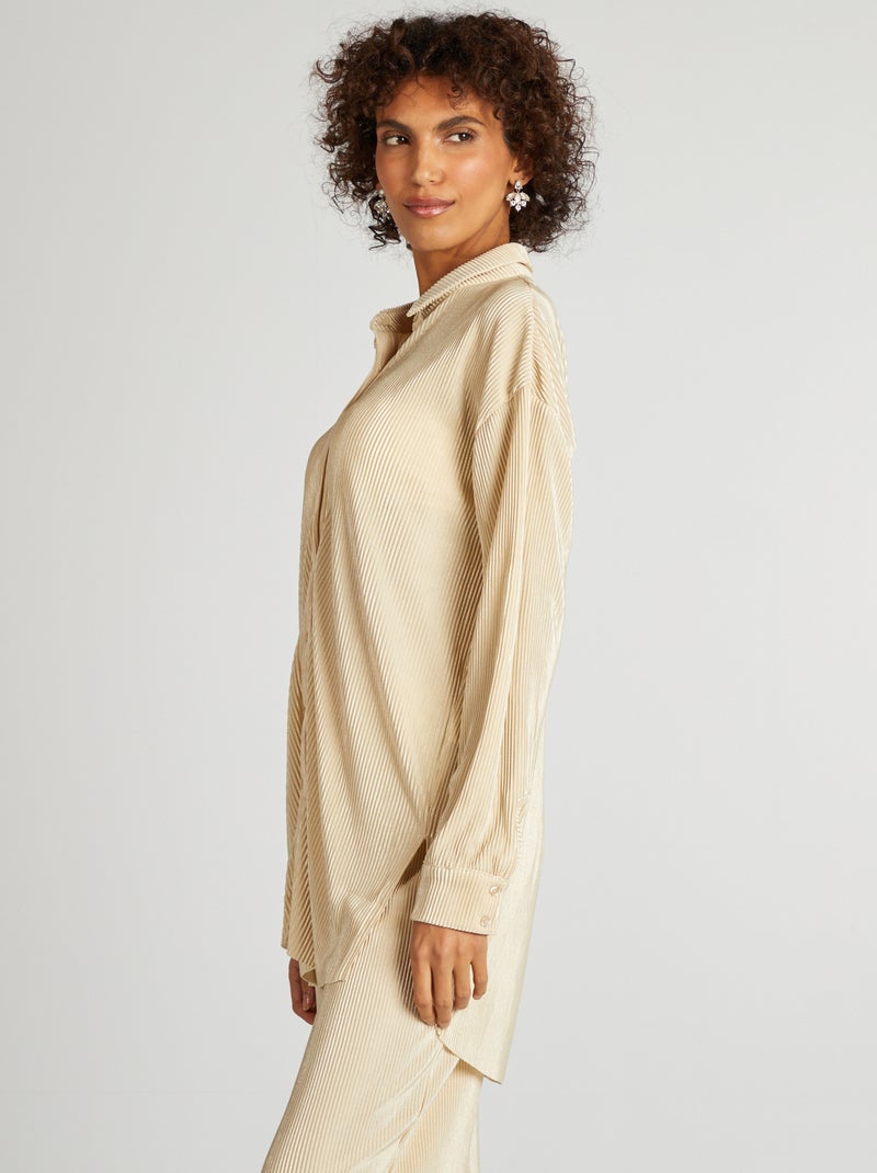 Camicia lunga in maglia plissettata BEIGE - Kiabi