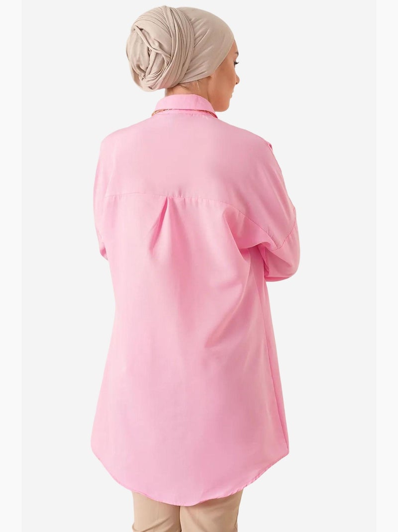 Camicia lunga in popeline con chiusura a bottoni bdart Rosa chiaro - Kiabi