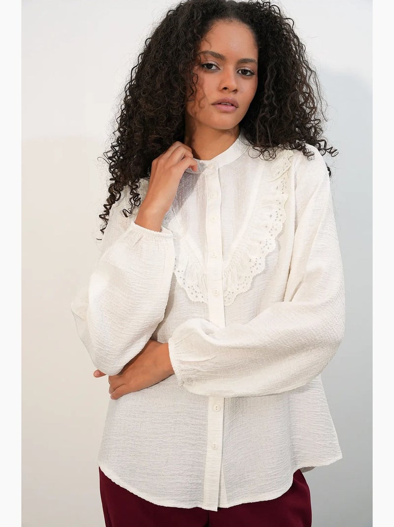 Camicia lunga in tessuto con colletto alla coreana bdart Bianco sporco - Kiabi
