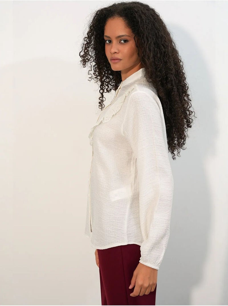 Camicia lunga in tessuto con colletto alla coreana bdart Bianco sporco - Kiabi