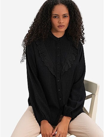 Camicia lunga in tessuto con colletto alla coreana bdart