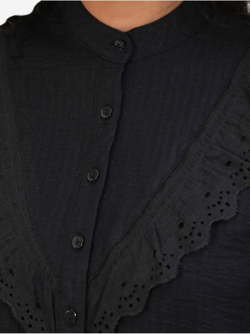 Camicia lunga in tessuto con colletto alla coreana bdart Nero - Kiabi