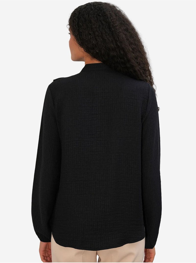Camicia lunga in tessuto con colletto alla coreana bdart Nero - Kiabi