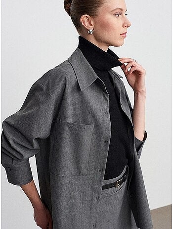 Camicia lunga in tessuto con maniche lunghe oversize con tasca dilvin