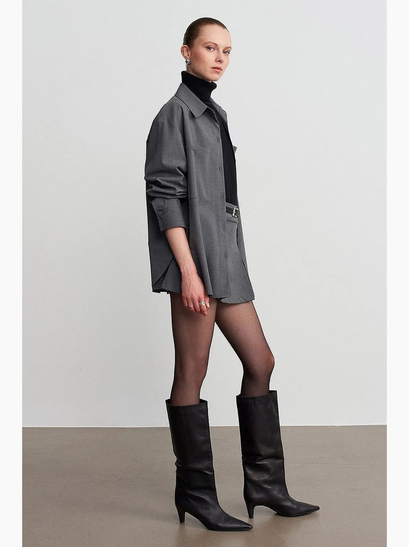 Camicia lunga in tessuto con maniche lunghe oversize con tasca dilvin Grigio nero - Kiabi