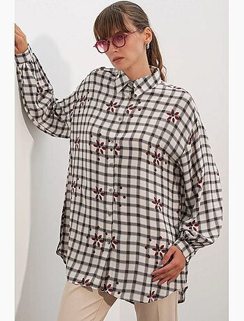Camicia lunga oversize in crêpe a quadri bdart