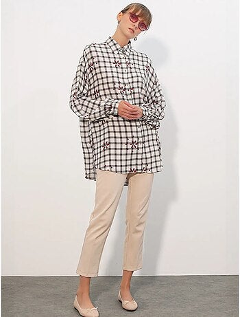 Camicia lunga oversize in crêpe a quadri bdart