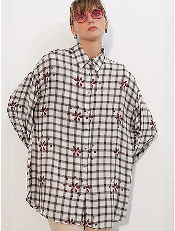 Camicia lunga oversize in crêpe a quadri bdart