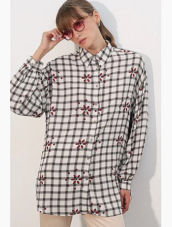Camicia lunga oversize in crêpe a quadri bdart