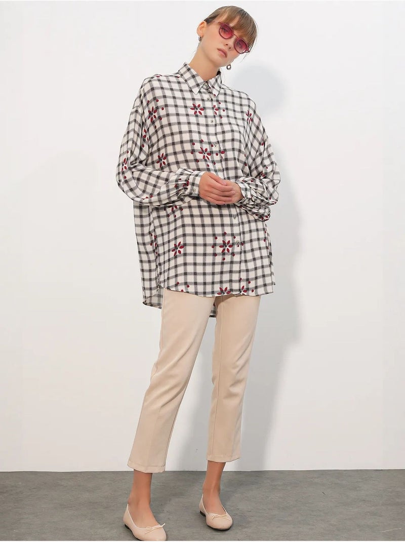 Camicia lunga oversize in crêpe a quadri bdart Bianco sporco - Kiabi