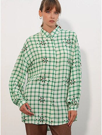 Camicia lunga oversize in crêpe a quadri bdart