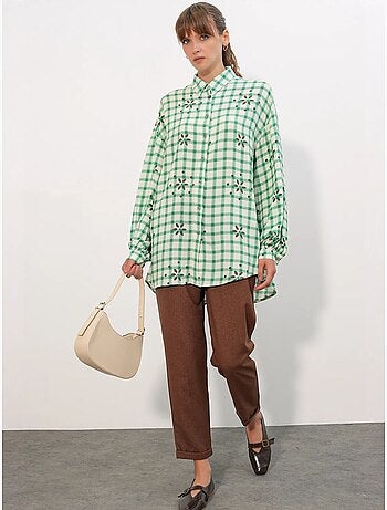 Camicia lunga oversize in crêpe a quadri bdart