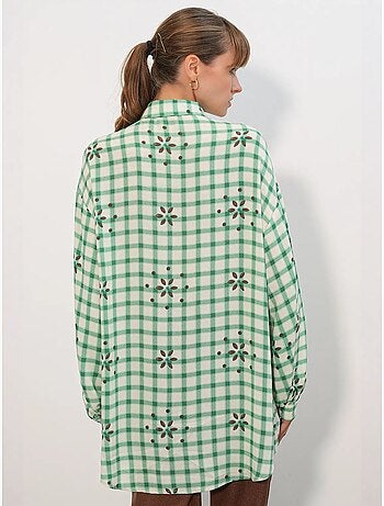 Camicia lunga oversize in crêpe a quadri bdart