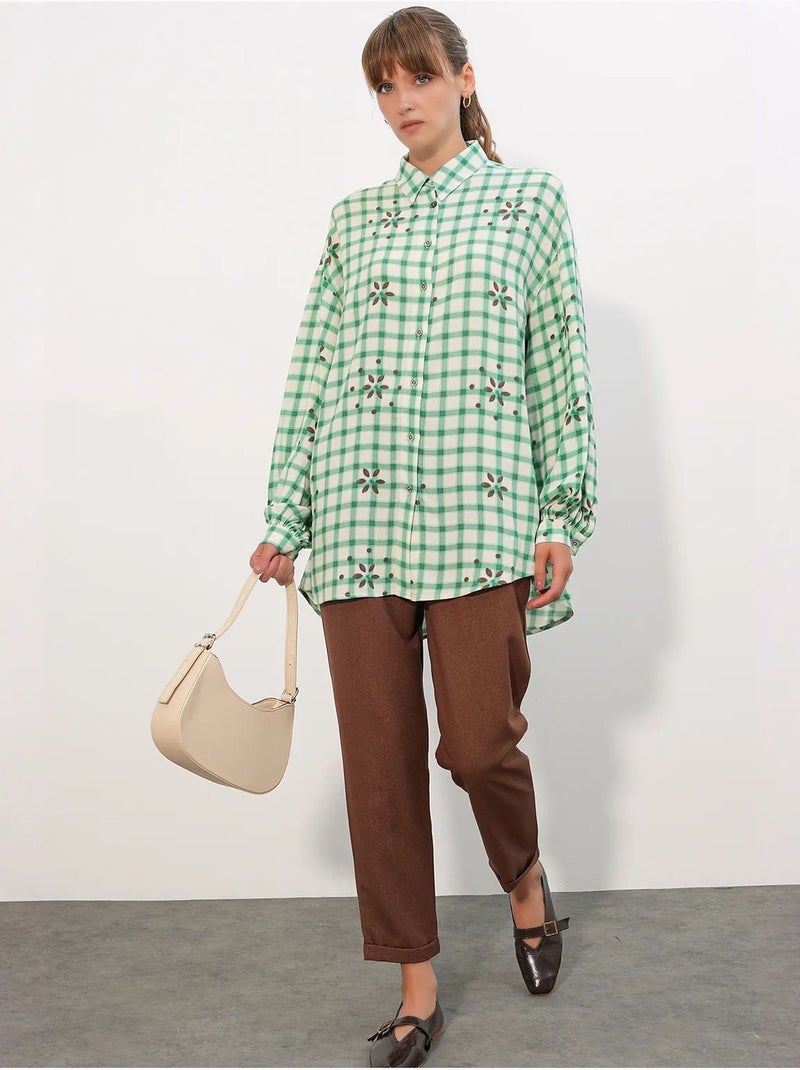 Camicia lunga oversize in crêpe a quadri bdart Verde menta - Kiabi