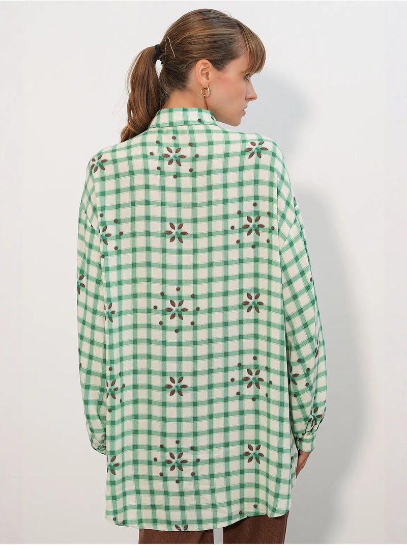 Camicia lunga oversize in crêpe a quadri bdart Verde menta - Kiabi