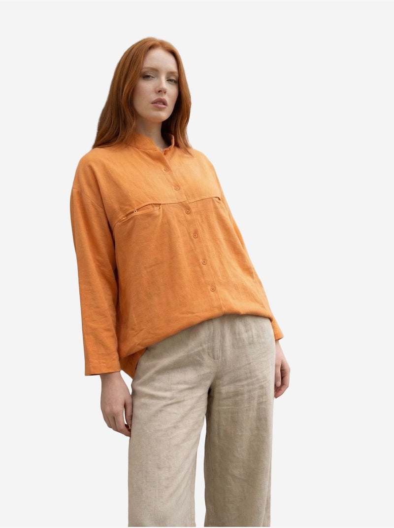 Camicia lunga oversize in misto lino a maniche lunghe my fashion Arancione chiaro - Kiabi