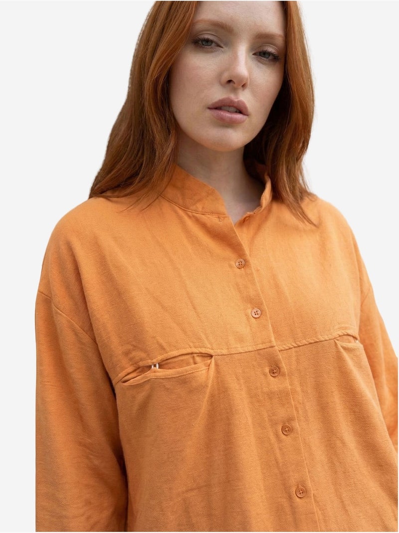 Camicia lunga oversize in misto lino a maniche lunghe my fashion Arancione chiaro - Kiabi
