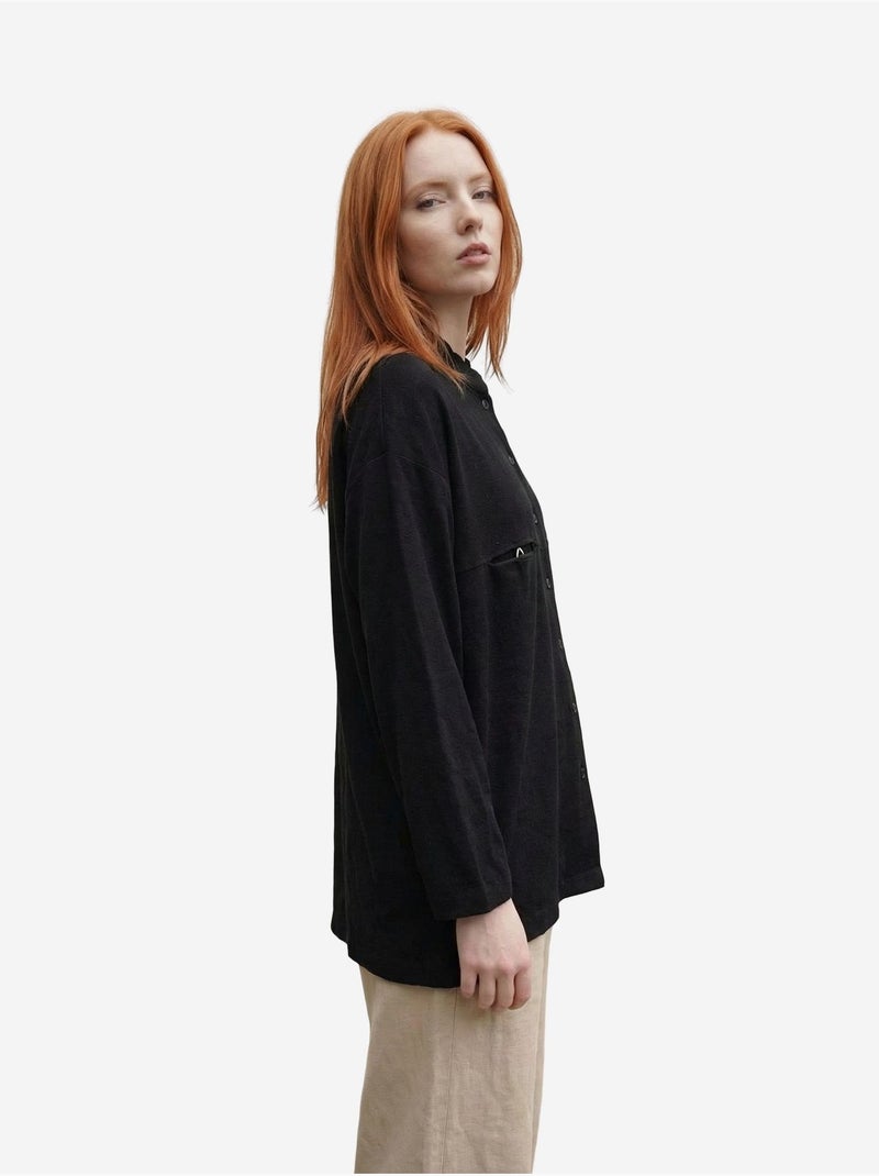 Camicia lunga oversize in misto lino a maniche lunghe my fashion Nero - Kiabi