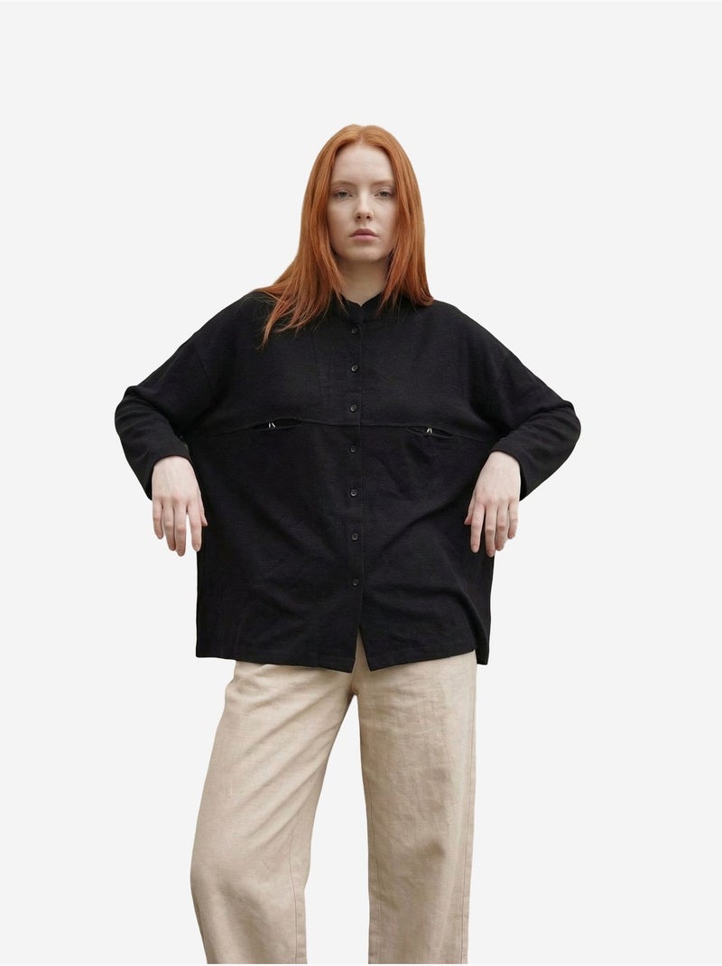 Camicia lunga oversize in misto lino a maniche lunghe my fashion Nero - Kiabi