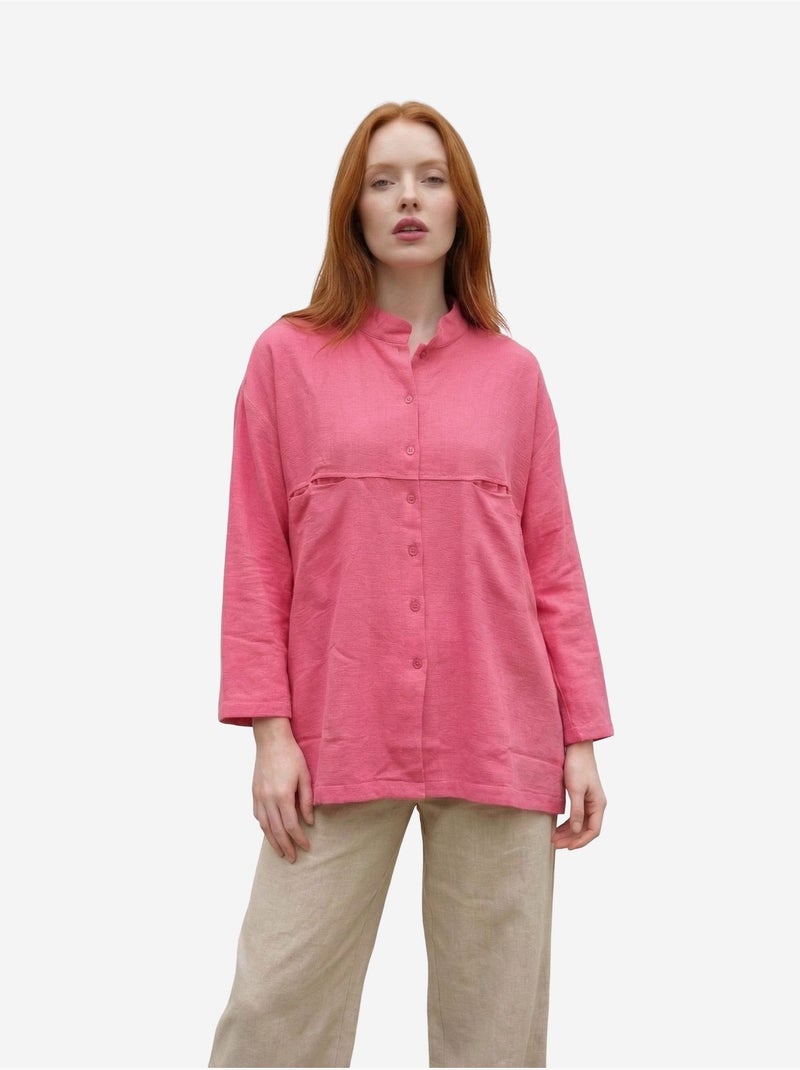 Camicia lunga oversize in misto lino a maniche lunghe my fashion Rosa fluo/Solinotes - Kiabi